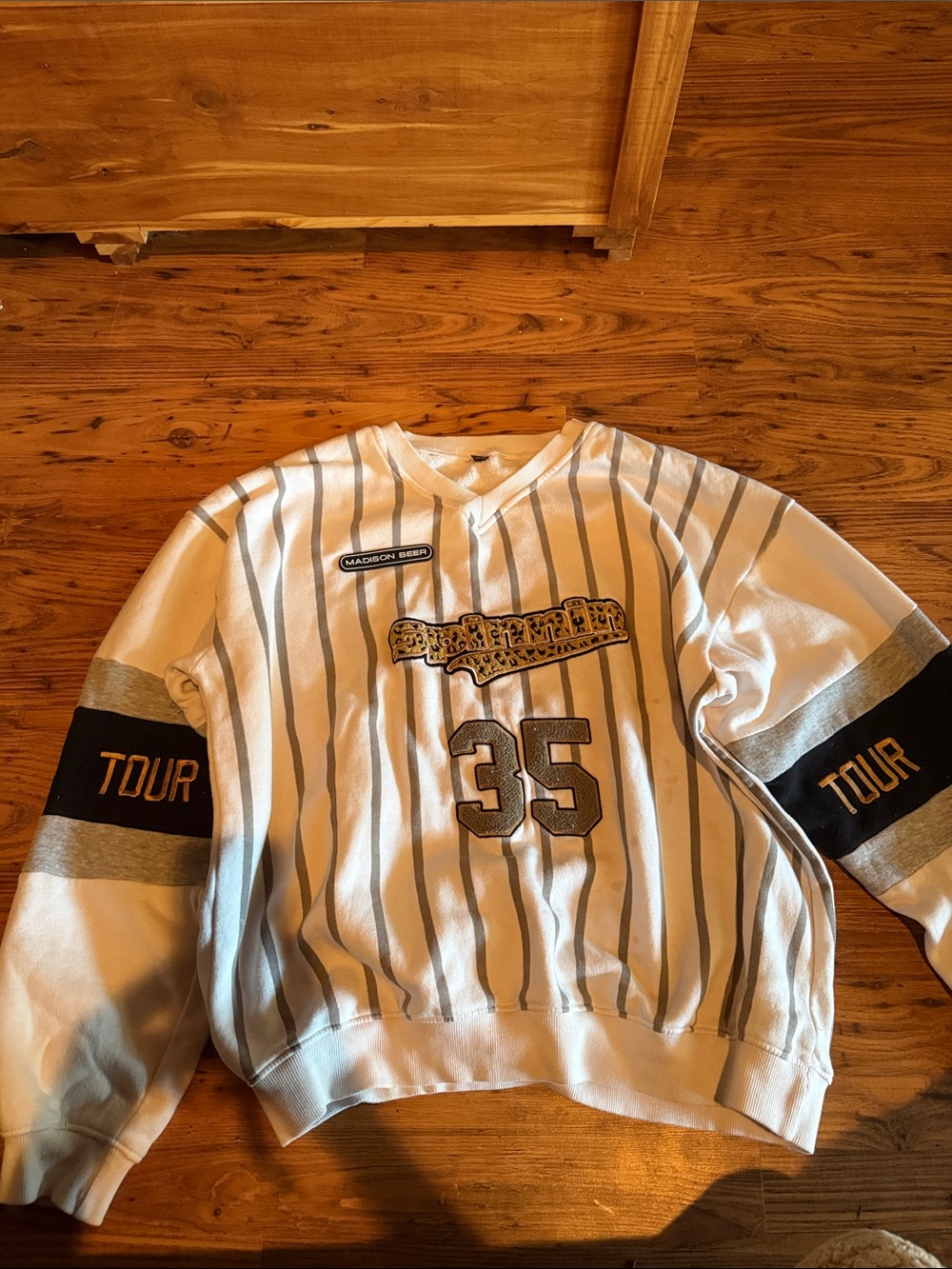Striped White and Gray womens Pullover Sweatshirt - Tour 35